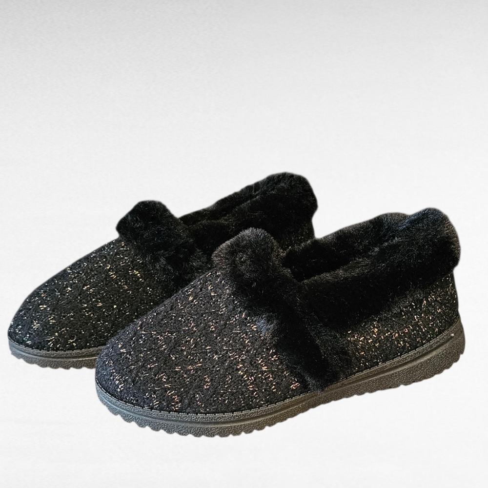 Skechers Cozy Lite Sweek Walk Black Sparkle Knit Slippers Size 6.5